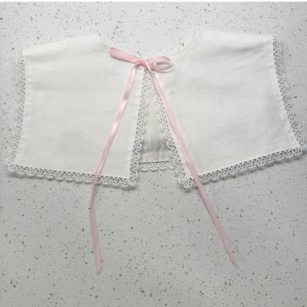 "Rare Double-Sided Vintage Cross-Stitch Baby Collar, Hand-Tatted Lace"Handmade
